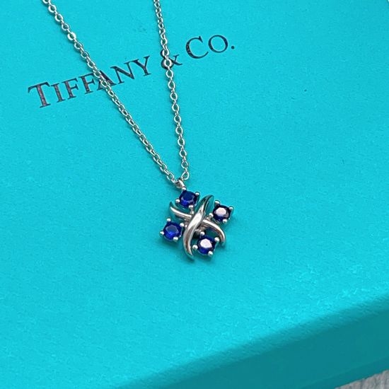Tiffany & Co. Blue Diamond Square Silver Necklace