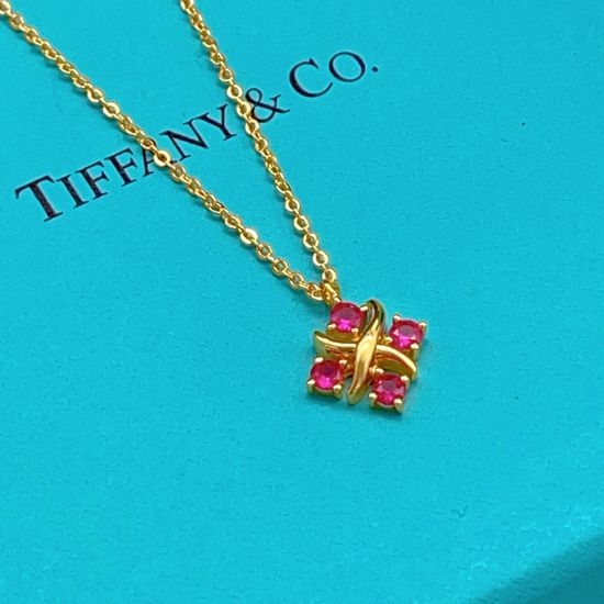Tiffany & Co. Purple Diamond Square Gold Necklace