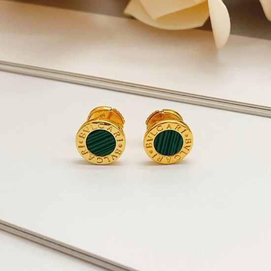Bvlgari Gold Green Ceramic Disc Earrings