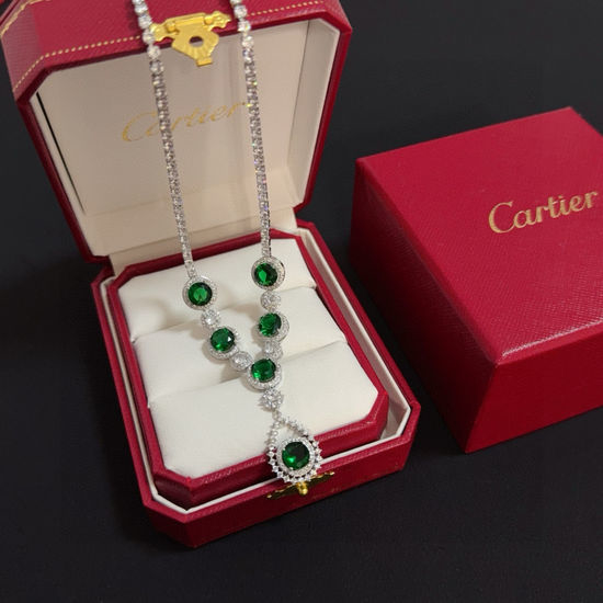 Cartier Emerald Diamond Inlay Gold Classic Necklace