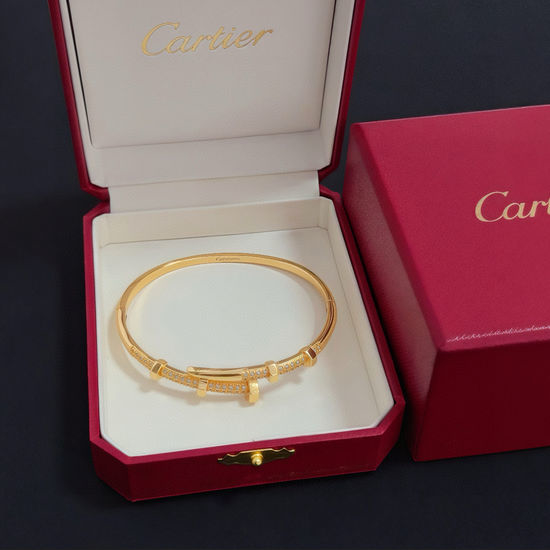 Cartier Diamond Inlay Gold Stylish Nail Bracelet