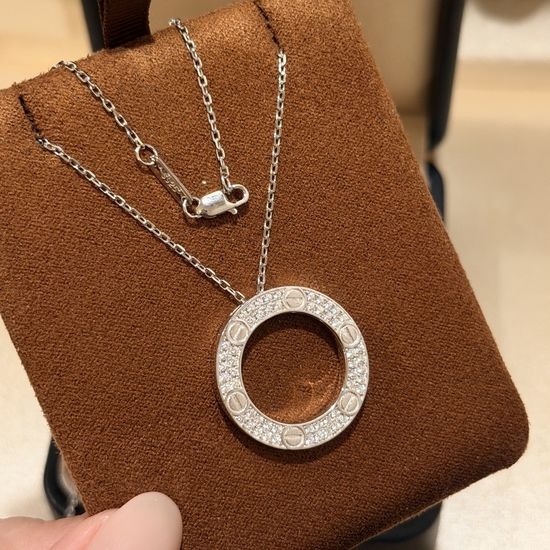 Cartier Paved Double Sided Wear Silver Necklace
