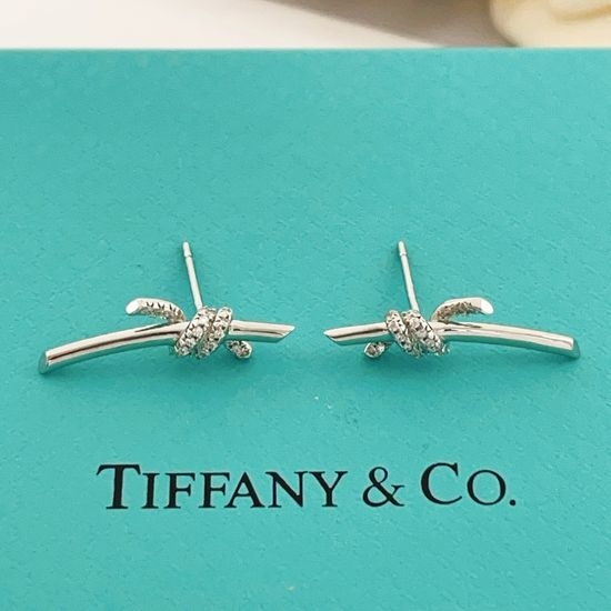 Tiffany & Co. Silver Diamond Knot Stud Earrings