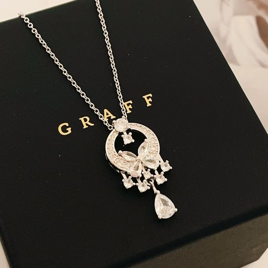 Graff Silver Diamond Butterfly Pendant Necklace