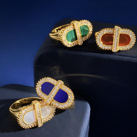 Christian Dior CD Inlaid Gemstone Geometric Ring