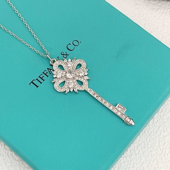 Tiffany & Co. Silver Diamond Studded Key Necklace