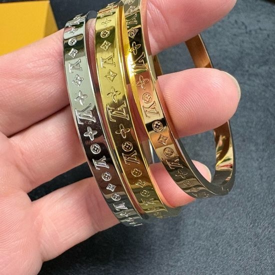 Louis Vuitton LV Narrow Engraved Logo Bangle 14K Gold Plated