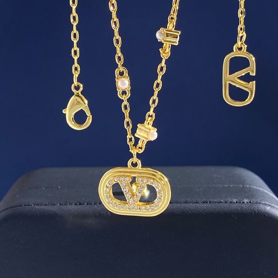 Valentino V-shaped Diamond Inlaid Pendant Necklace