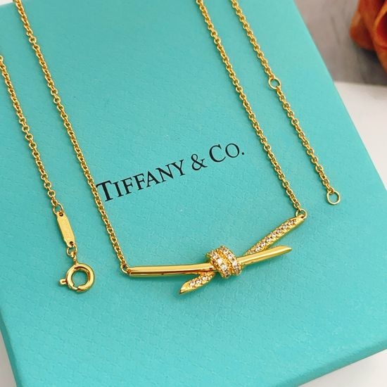Fendi White Diamond Knot Gold Necklace