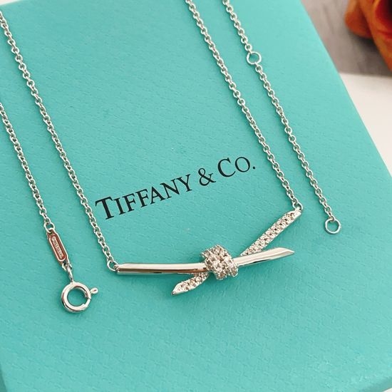 Tiffany & Co. Diamond Accent Bow Silver Necklace