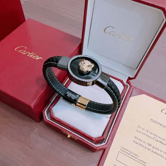 Cartier Vintage Leather Gold Bracelet Handmade Jewelry