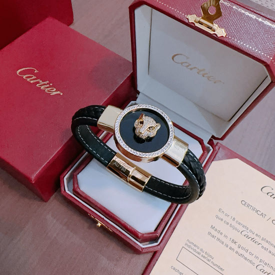 Cartier Vintage Leather Gold Bracelet Handmade Jewelry
