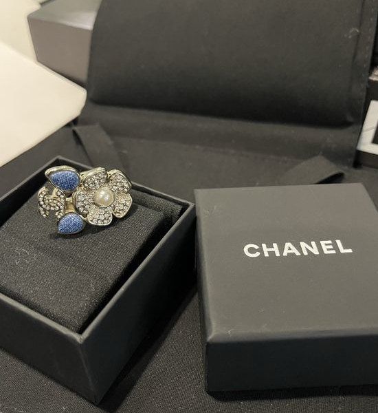 Chanel Blue Denim Diamond Petal Ring