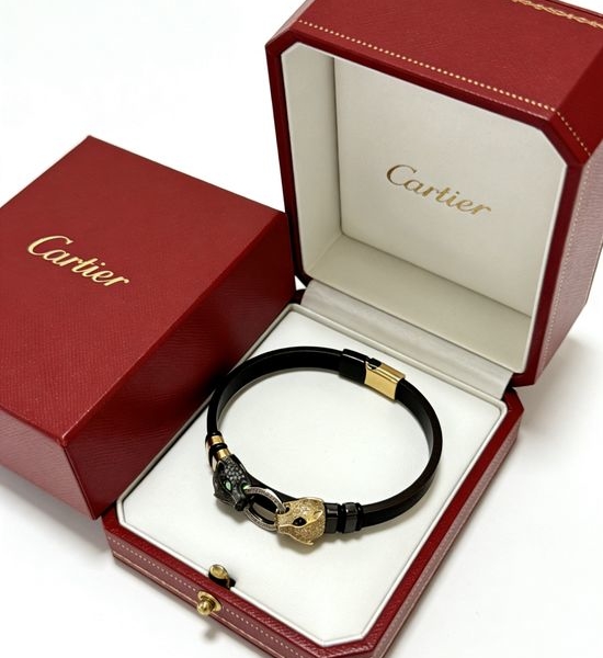 Cartier Vintage Leather Gold Bracelet Handmade Jewelry