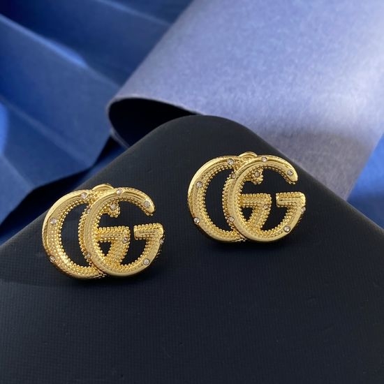 Gucci Rhinestone Inlaid Brass Stud Earrings