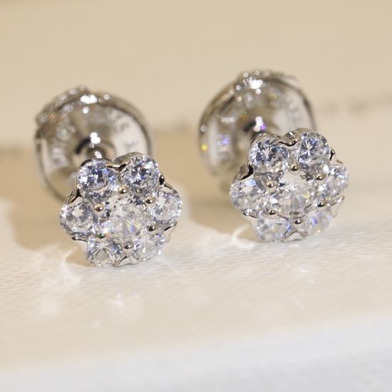 Van Cleef & Arpels VCA Sterling Silver Floral Design Stud Earrings