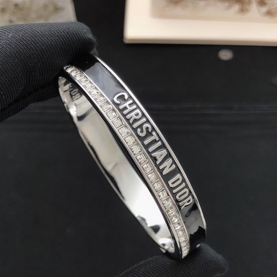 Christian Dior CD Black Square Diamond Bangle Brass Material