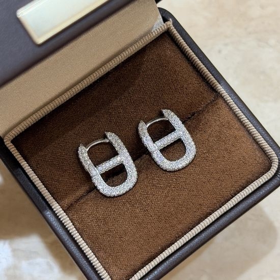 Hermes Full Pave Pig Nose Hoop Earrings