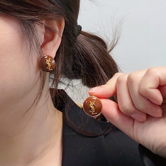 Yves Saint Laurent YSL Brown Simple Style Earrings Jewelry