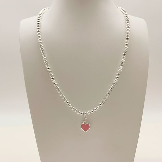 Tiffany & Co. Silver Polished Heart Design Brass Necklace