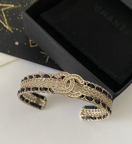 Chanel Leather Cuff Bangle Bracelet