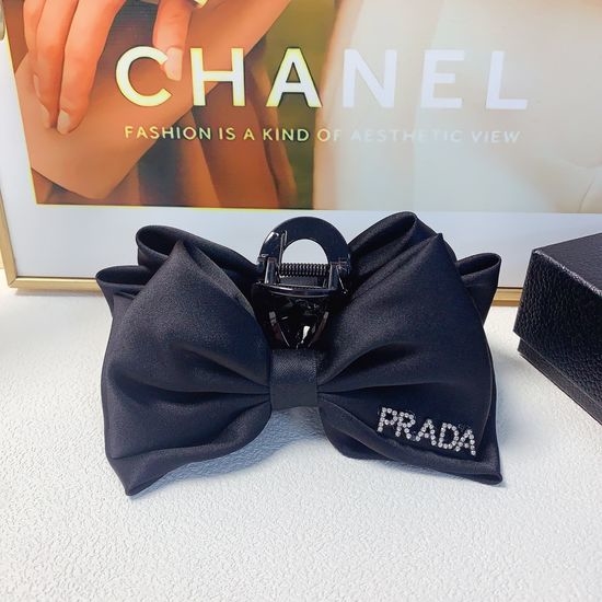 Prada Satin Bow Logo Claw Clip With Box