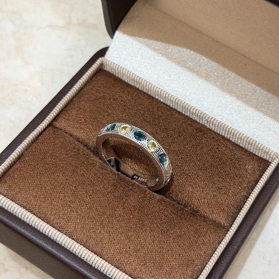 De Beers Textured Colored Gemstone Silver Ring