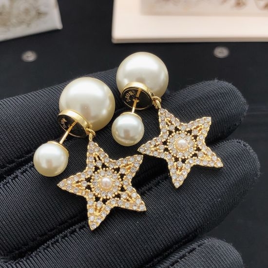 Christian Dior CD Star Shape Brass Stud Earrings