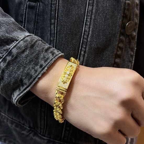 Chrome Hearts Twist Pattern Diamond Cross Bracelet