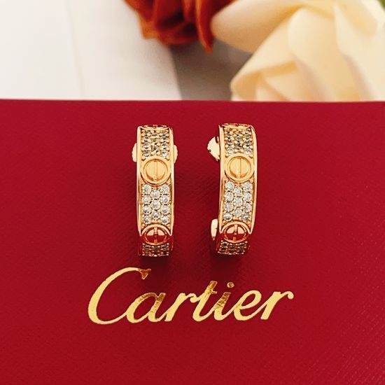 Cartier Rose Gold Pave Round Hoop Earrings