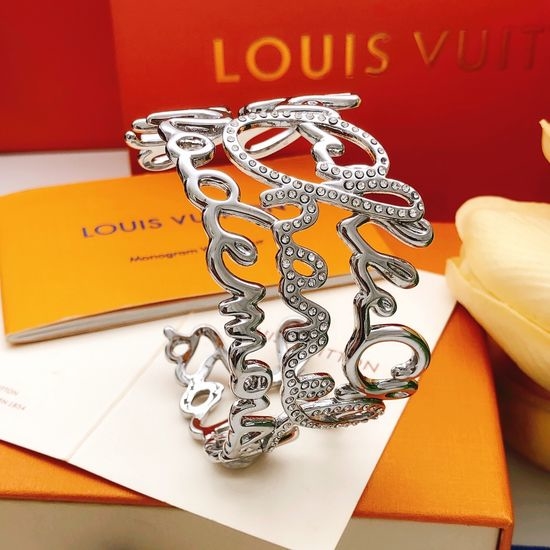Louis Vuitton LV Silver Letter Bangle Brass Material