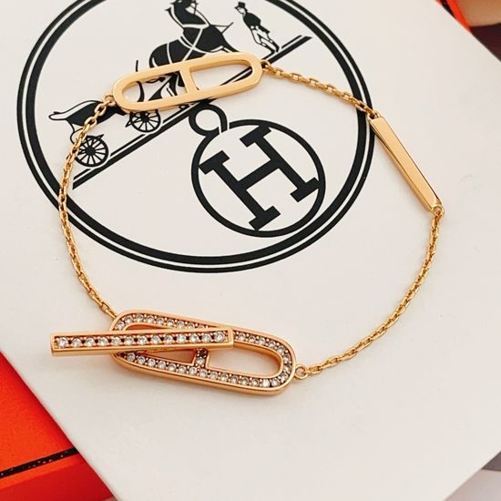Hermes Oval Diamond Inlaid Rose Gold Bracelet