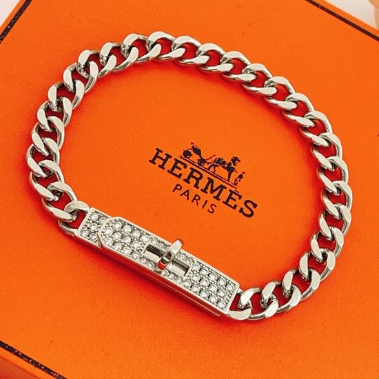 Hermes Silver Square Diamond Inlaid Bracelet