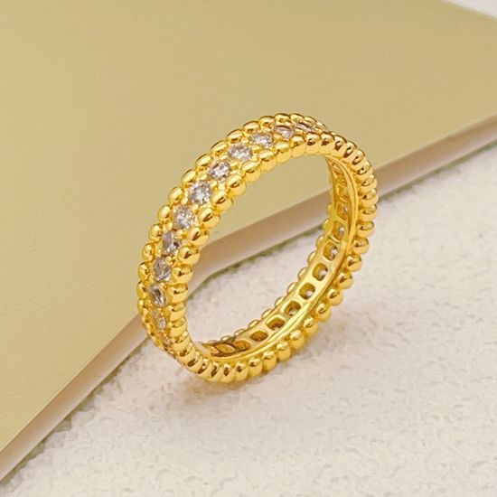 Van Cleef & Arpels VCA Gold Beaded Narrow Diamond Ring
