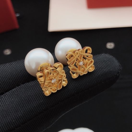 Loewe Elegant Pearl Brass Stud Earrings