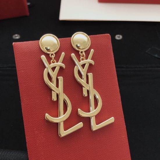 Yves Saint Laurent YSL Smooth Surface Stud Earrings Brass Material