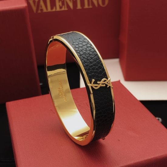 Yves Saint Laurent YSL Black Leather Bangle Brass Made
