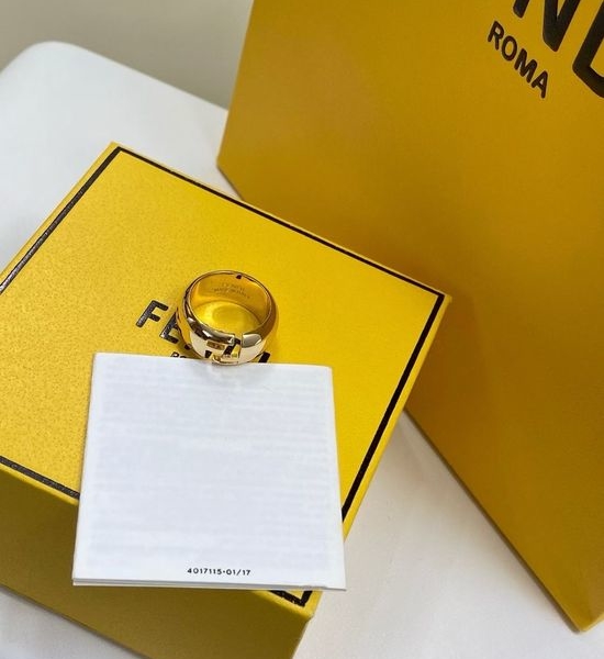 Fendi Matte Gold Logo Wide Band Ring