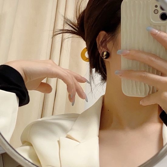 Yves Saint Laurent YSL Elegant Black Pearl Earrings with YSL Logo