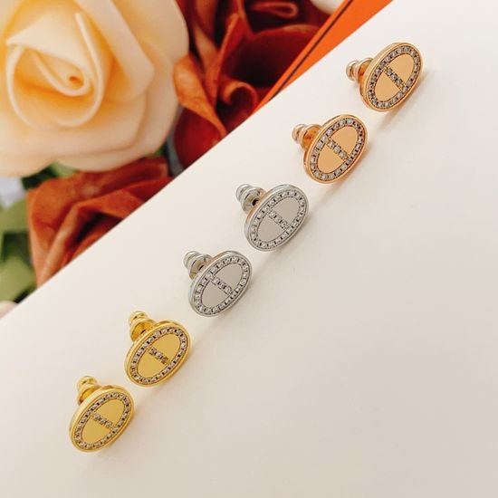 Hermes Tri-Color Stud Earrings Brass Material