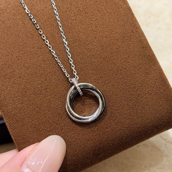 Cartier Three Ring Two Tone Silver Necklace