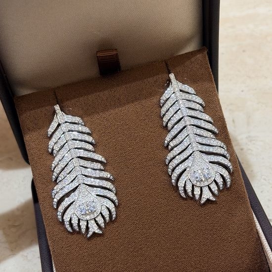 Boucheron Feather Diamond Movable Sterling Silver Earrings