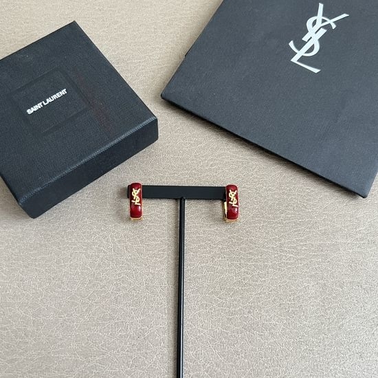 Yves Saint Laurent YSL Textured Metal Earrings Brass Material