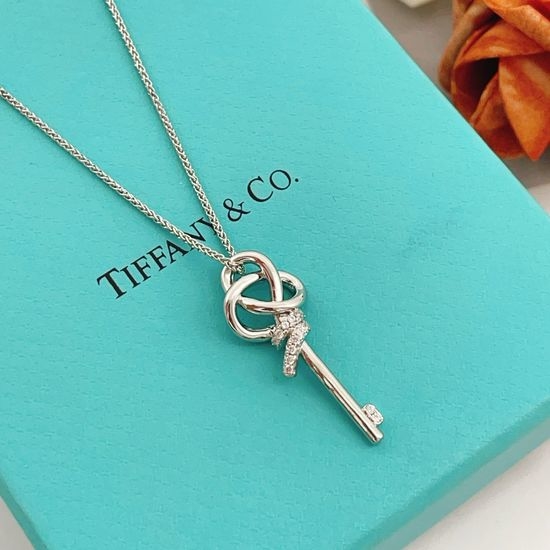 Tiffany & Co. Silver Diamond Key Necklace