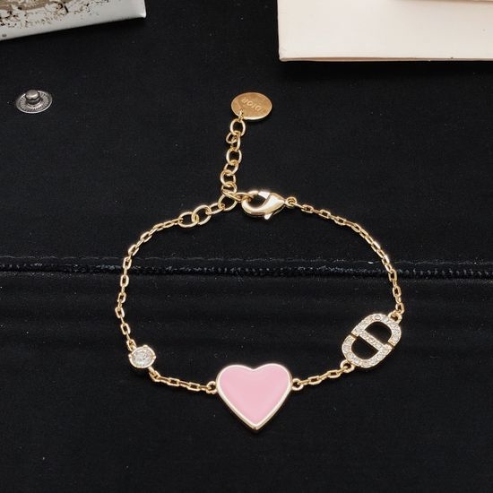 Christian Dior CD Pink Heart Brass Bracelet