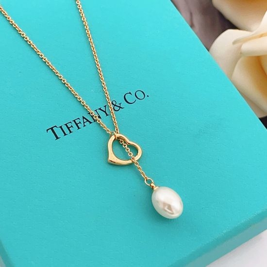 Tiffany & Co. Rose Gold Pearl Heart Lariat Necklace
