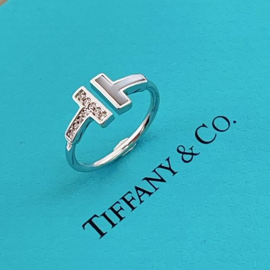 Tiffany & Co. Silver Diamond Double T Ring