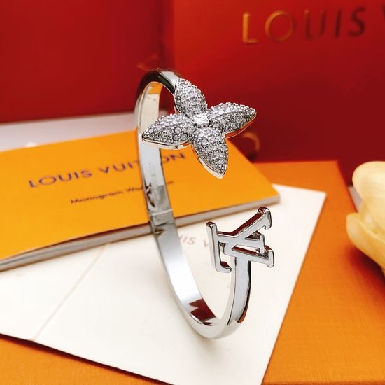 Louis Vuitton LV Silver Polished Brass Bangle Bracelet