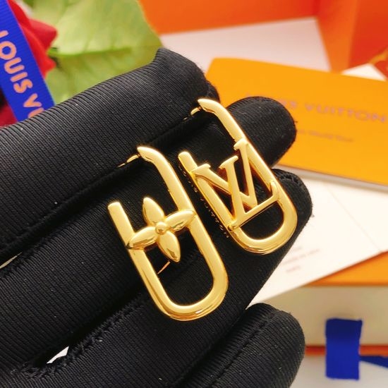 Louis Vuitton LV Rectangular Smooth Brass Stud Earrings