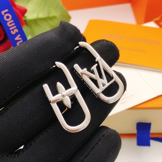 Louis Vuitton LV Gold Rectangle Stud Earrings Brass Material